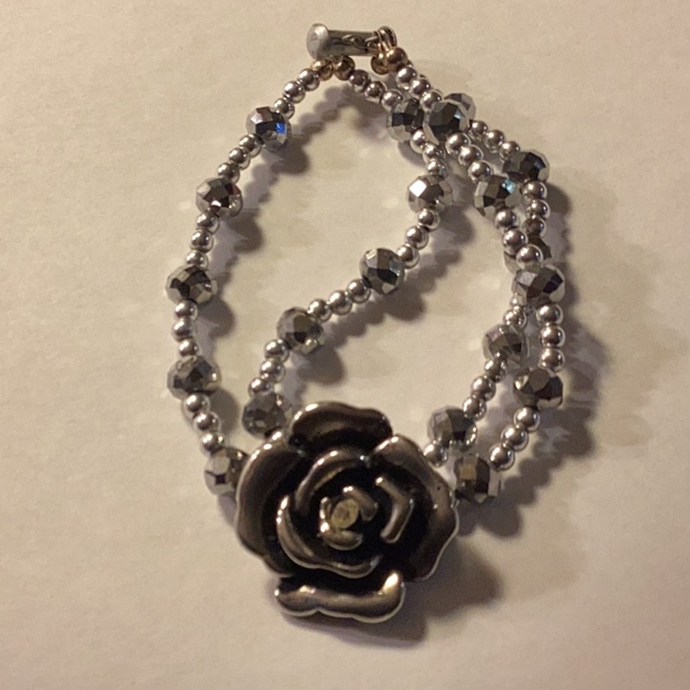 Silver Rose Beaded Bracelet